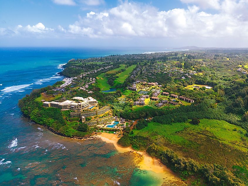 Vue aérienne de Princeville, Kauai, Hawaï