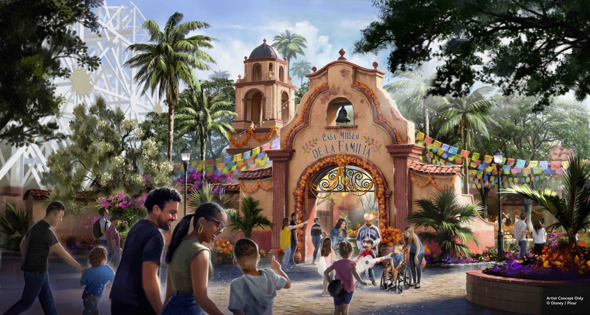 Concept art de l’attraction Coco à Disneyland