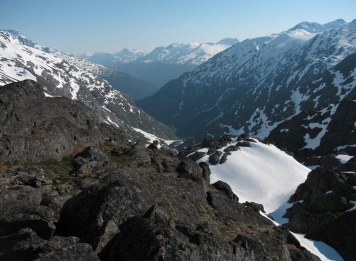 Vue depuis le sommet du col Chilkoot, Alaska